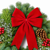 Close-up of the Christmas Celebration Wreath red bow